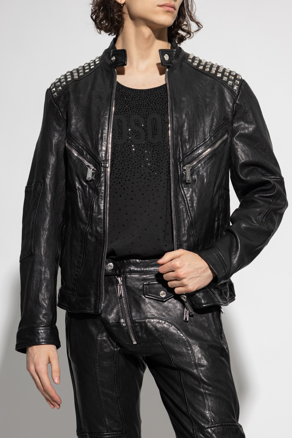 engineered garments white shirt - Black Studded leather